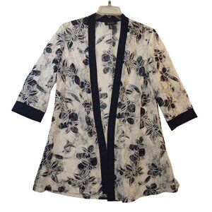 Floral Lace Open-Front Blazer By R&M Richards Size 12 -Black/White Elegant Desig
